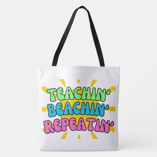 Tote Bag Enseignant', Beachin', Répétition' avec soleil (Devant)
