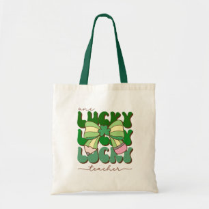 Tote Bag Enseignant chanceux rétro avec un nœud crayon coqu