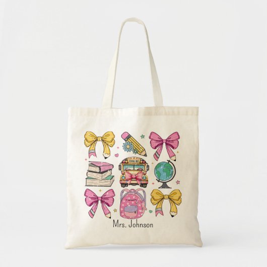 Tote Bag Enseignant Coquette Crayon Motif (Devant)