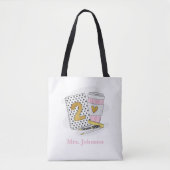 Tote Bag Enseignant de 2e année blanc Carnet préppie café (Devant)
