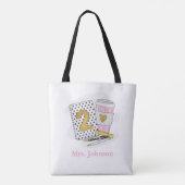 Tote Bag Enseignant de 2e année blanc Carnet préppie café (Dos)