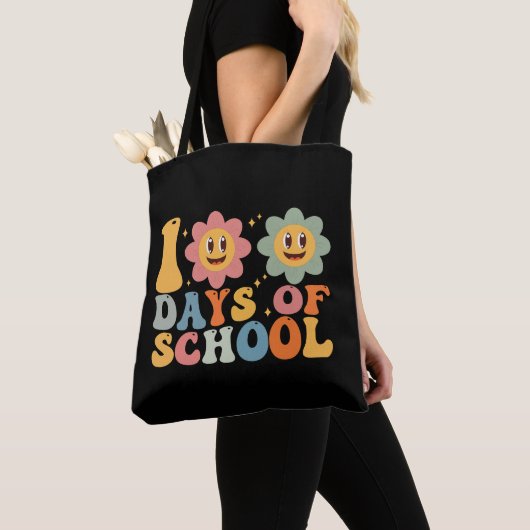 Tote Bag Enseignant Enfants Retro Super 100 Jours 0f École (De près)