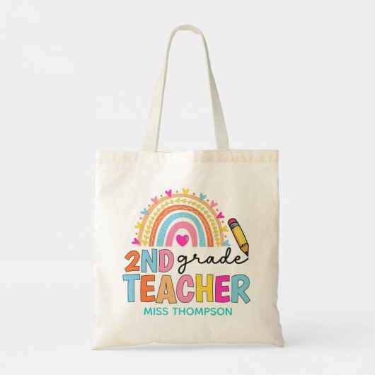 Tote Bag Enseignant moderne de 2e année en arc-en-ciel pers (Dos)