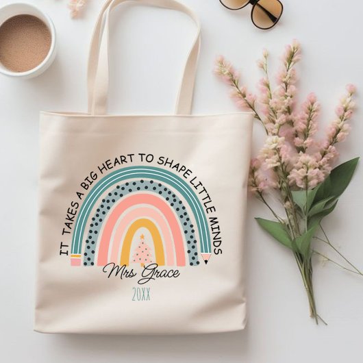 Tote Bag enseignant personnalisé arc-en-ciel Noël, personna