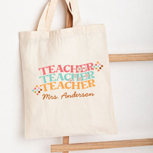 Tote Bag Enseignant Rétro dans le Style Coloré des Années 7