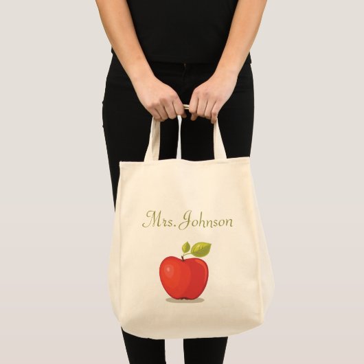 Tote Bag Enseignant Spécial Apple Nom École Rouge (Devant (produit))