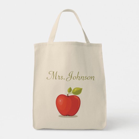 Tote Bag Enseignant Spécial Apple Nom École Rouge (Dos)