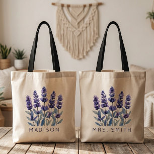 Tote Bag Enseignante Aquarelle Fleurs de Lavande Mariage