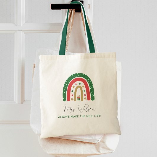 Tote Bag Enseignants de Noël Rainbow Nice Liste