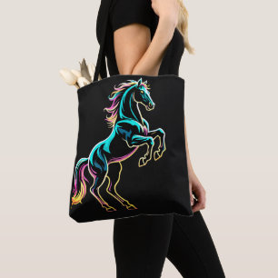 Tote Bag Enseigne au néon Cheval Style Rétro Glitch