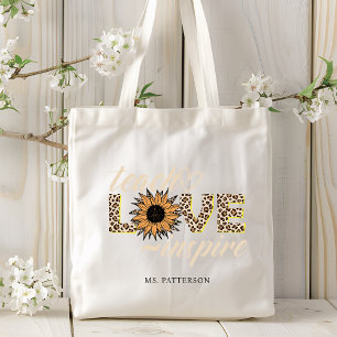 Tote Bag Enseigner Amour Inspirer Enseignant Tournesol Nom