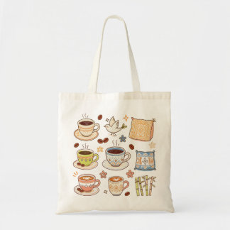 Tote Bag Ensemble de doodles d'art folklorique et de café d