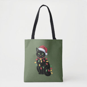 Tote Bag Ensemble de Noël pour amateur de chat noir Cadeau
