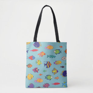 Tote Bag Ensemble de poissons tropicaux. motif transparent