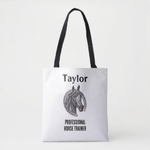Tote Bag Entraîneur professionnel Cheval noir blanc équine