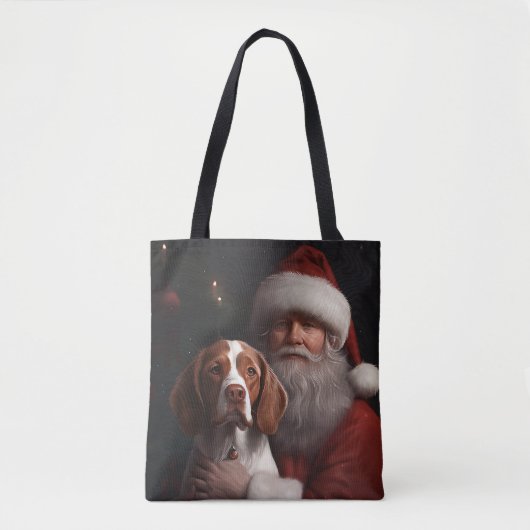Tote Bag Épaniel breton avec le Père Noël Noël (Devant)