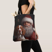 Tote Bag Épaniel breton avec le Père Noël Noël (De près)