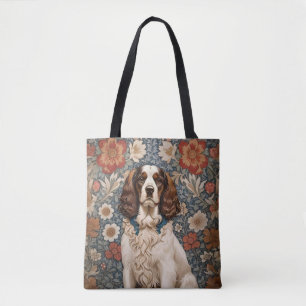 Tote Bag Épaniel Élégant sur Fond Floral