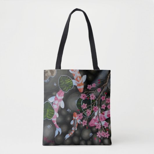 Tote Bag Épaule Fourre-tout avec Koi et fleurs (Devant)