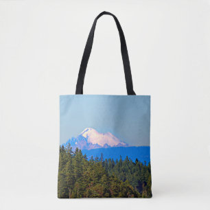Tote Bag Epaule fourre-tout, bleu, scène de montagne, neig