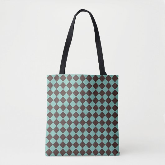 Tote Bag Épaule Motif diamant Brown Turquoise Checker (Devant)