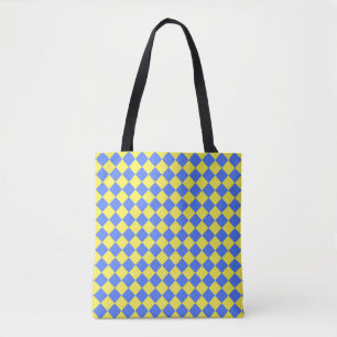 Tote Bag Épaule Motif diamant jaune Checker bleu