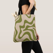 Tote Bag Éperon Liquide Rétro Abstrait Motif Olive Green (De près)