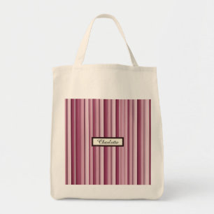 Tote Bag Épicerie personnalisée à rayures rose moderne