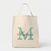 Tote Bag Épicerie turquoise monogramme personnalisée (Devant)