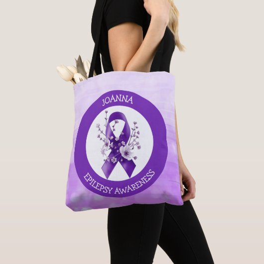 Tote Bag Epilepsy Warrior | Purple Awareness Ribbon (De près)