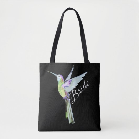 Tote Bag Épouse mariage blanc Script Boho Hummingbird (Devant)