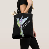 Tote Bag Épouse mariage blanc Script Boho Hummingbird (De près)