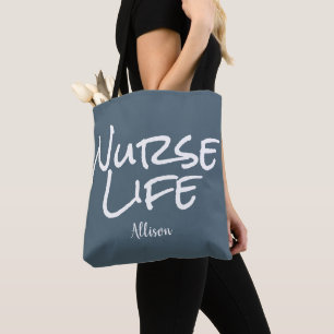 Tote Bag Épouse moderne bleu blanc Script Médicale Monogr