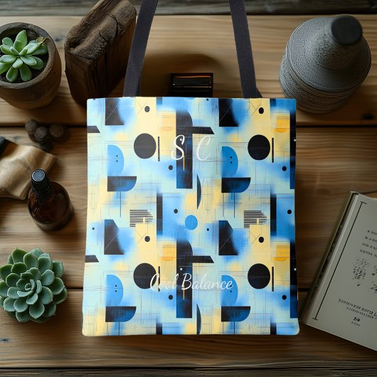 Tote Bag Équilibre Froid Abstrait – Bleu, Jaune et Noir