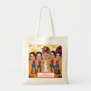 Tote Bag Équipe de mariée en caricature avec bottes de cowb
