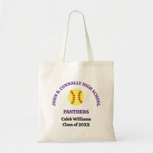 Tote Bag Équipe de softball de lycée violet personnalisée