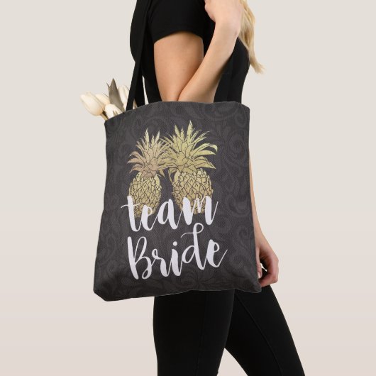Tote Bag Équipe mariage Mariée Gold moderne Ananas Couple (De près)