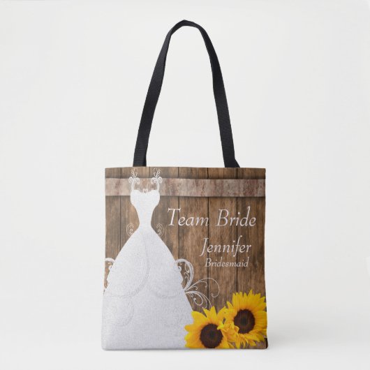 Tote Bag Équipe Mariée En Style Tournesol Rustique En Bois (Devant)