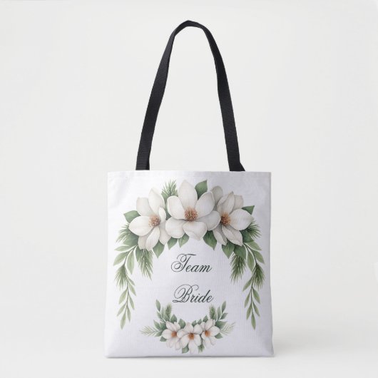 Tote Bag Équipe Mariée Magnolia Mariage d'hiver Pine Tree (Devant)