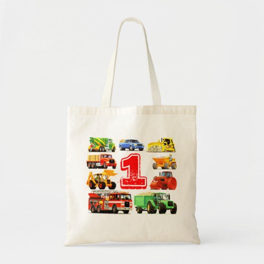 Tote Bag Ęr anniversaire de bébé de grands camions faits (Devant)