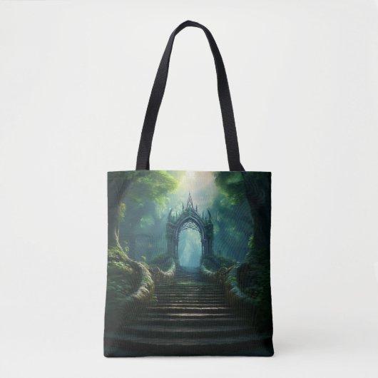 Tote Bag Escaliers vers la porte antique dans la forêt ench (Devant)