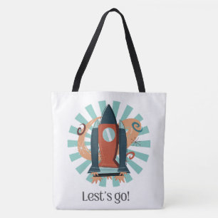 TOTE BAG ESPACE, ASTRONAUT, OVNI, ROCKETSHIPS, UNIVERS