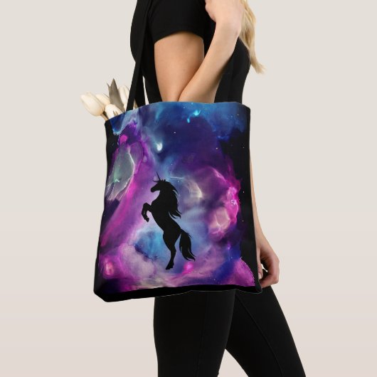Tote Bag Espace Imaginaire Nebula Unicorne bleu rose (De près)