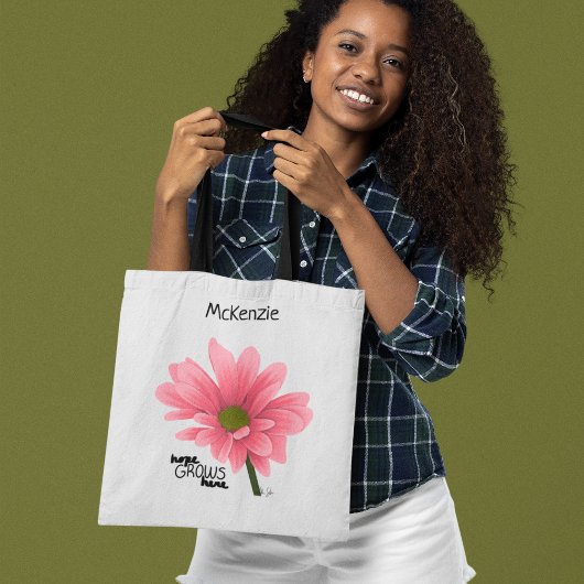 Tote Bag espoir GROWS ici Fleur rose personnalisée