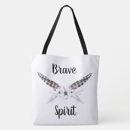 Tote Bag Esprit courageux avec plumes, flèches et fleurs (Dos)