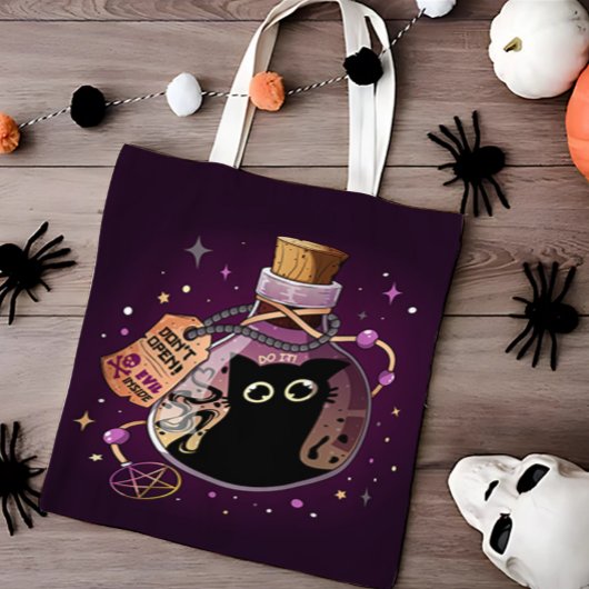 Tote Bag Esprit de Chat Noir Prisonnier dans une Bouteille
