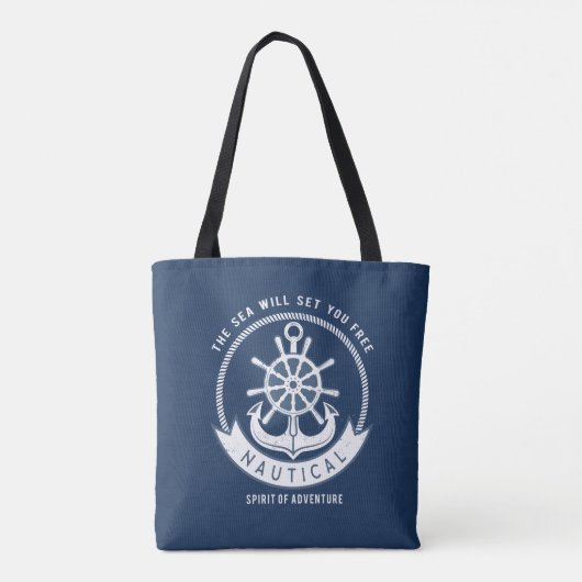 Tote Bag Esprit nautique Ancre, Roue, Bleu marine (Dos)