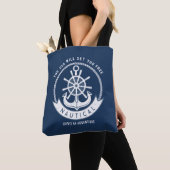 Tote Bag Esprit nautique Ancre, Roue, Bleu marine (De près)