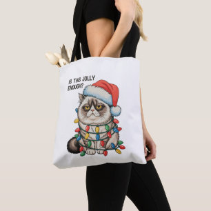 Tote Bag Est-ce que ces lumières de Noël de Grumpy Cat sont