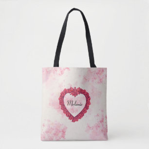 Tote Bag Estampe florale à aquarelle dégradée avec un coeur
